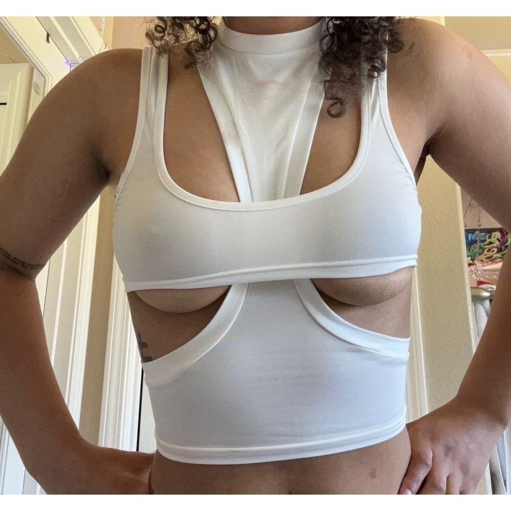 New XS White Sexy Cut Out Crop Top Open Sleeveless Tank Blouse Tee